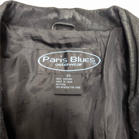 Leather Belted Jacket - Black Vintage Y2K Oversized Paris Blues 3X Grunge Women - Picture 4 of 7